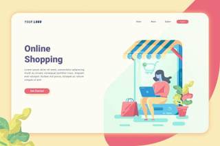 网上购物登录页UI界面AI插画设计模板Online Shopping - Landing Page