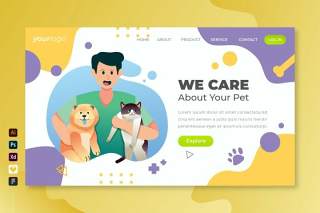 我们关心您的宠物矢量插画登录页UI界面AI设计we care your pet vector landing page V6