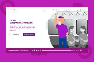 最佳播客登录页UI界面AI插画设计模板best podcast landing page