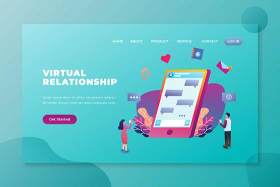 虚拟关系psd和ai登录页UI界面插画设计virtual relationships psd and ai landing page