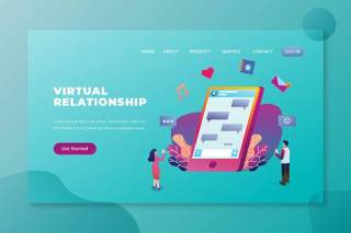 虚拟关系psd和ai登录页UI界面插画设计virtual relationships psd and ai landing page