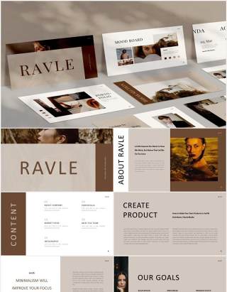 时尚简约图片排版设计摄影集展示PPT模板Ravle Powerpoint