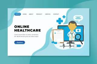 在线医疗xd psd ai矢量登录页UI界面插画设计online healthcare xd psd ai vector landing page