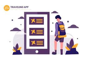 旅行手机移动端App平面矢量图AI人物插画设计素材Traveling App Flat Vector Illustration