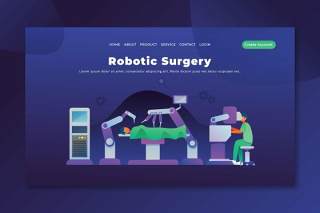 机器人手术psd和ai矢量登录页UI界面插画设计robotic surgery psd and ai vector landing page