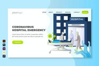 冠状病毒医院紧急登录页UI界面PSD设计模板coronavirus hospital emergency landing page