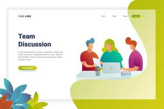 团队讨论登录页UI界面AI插画设计模板Team Discussion - Landing Page
