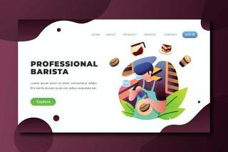 专业咖啡师psd和ai矢量登录页UI界面插画设计professional barista psd and ai vector landing page