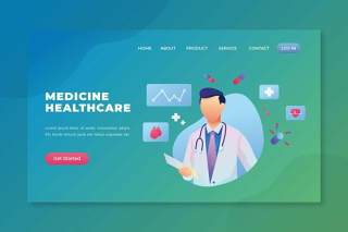 医药保健psd和ai登录页UI界面插画设计medicine healthcare psd and ai landing page