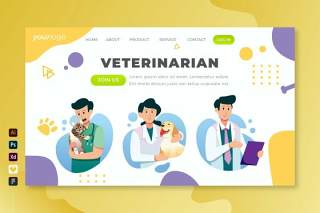 兽医平台矢量插画登录页UI界面AI设计veterinarian vector landing page