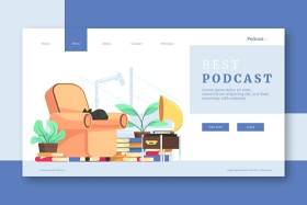 蓝色简约最佳播客登录页UI界面AI插画设计模板best podcats landing page