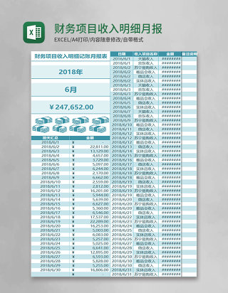 财务项目收入明细月报表