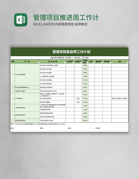 管理项目推进周工作计划excel模板