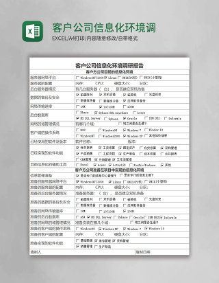 简约客户公司信息化环境调研报告Excel模板