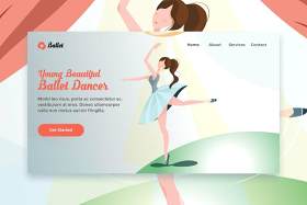 年轻漂亮的芭蕾舞演员网页EPS矢量插画设计模板Young Beautiful Ballet Dancer web template