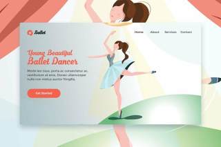年轻漂亮的芭蕾舞演员网页EPS矢量插画设计模板Young Beautiful Ballet Dancer web template