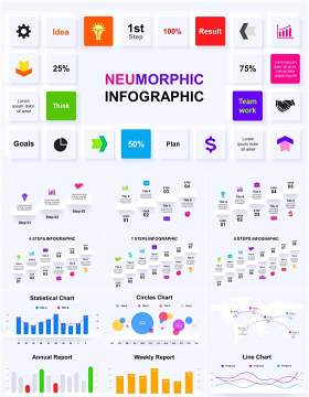 微粒体阴影信息图表图标PPT素材元素Neumorphic