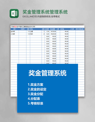 奖金管理系统Excel管理系统