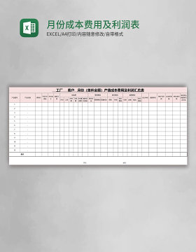 月份成本费用及利润表