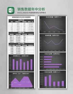 销售数据年中分析总结报表Excel模板