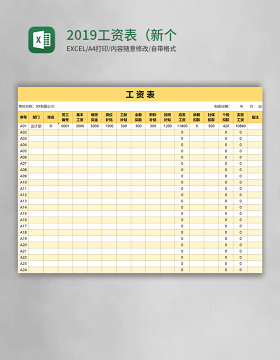 2019工资表（新个税自动计算）Excel模板