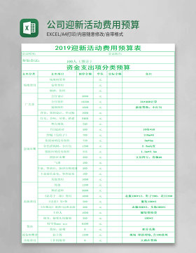 公司迎新活动费用预算excel表格模板