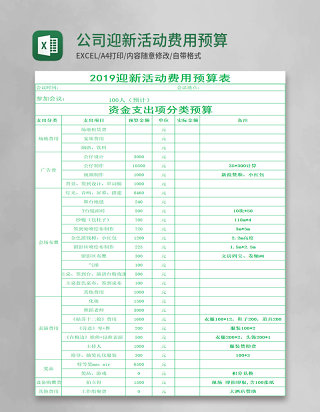 公司迎新活动费用预算excel表格模板