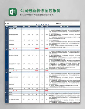 公司最新装修全包报价excel模板