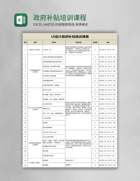 政府补贴培训课程表excel模板