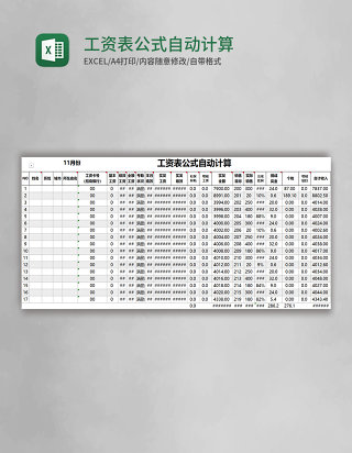 工资表公式自动计算excel表格模板