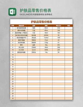 护肤品零售价格表