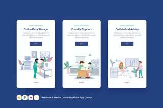 医疗保健和医疗登录页模板概念EPS插画设计素材Healthcare & Medical Onboarding Mobile App Concept