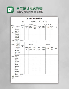 员工培训需求调查表Execl模板