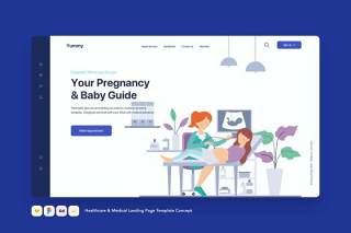 医疗保健和医疗登录页模板孕妇彩超概念EPS矢量插画设计Healthcare & Medical Landing Page Template Concept