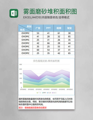 蓝色雾面磨砂堆积面积图excel模板