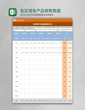 各区域各产品销售数据统计表excel模板