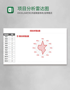 项目分析雷达图Execl模板