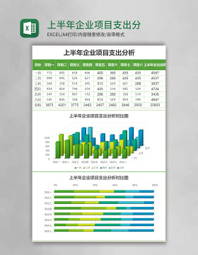 上半年企业项目支出分析表Excel模板表格