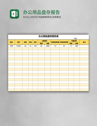 办公用品盘存报告表Excel模板