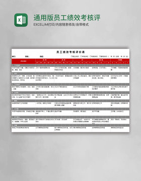 通用版员工绩效考核评价Excel表格