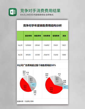 竞争对手消费费用结果分析excel模板