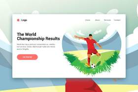 踢足球网页模板的登录页EPS矢量插画设计Playing Football web template for Landing page