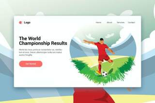 踢足球网页模板的登录页EPS矢量插画设计Playing Football web template for Landing page