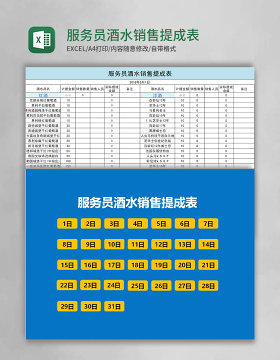 服务员酒水销售提成表管理系统