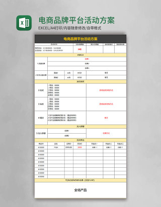 电商品牌平台活动方案excel模板