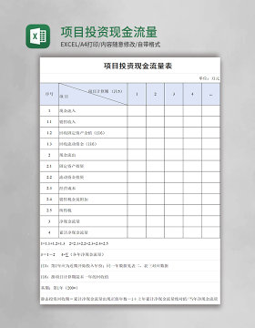 项目投资现金流量表excel模板