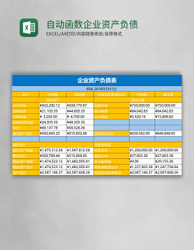 自动函数企业资产负债表模板excel模板 