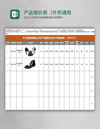 产品报价表（外贸通用报价表-报价单）excel表格