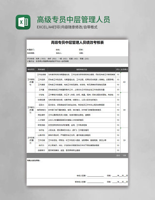 高级专员中层管理人员绩效考核Excel表格