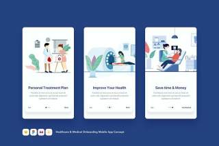 医疗保健和医疗登录页模板概念EPS插画素材设计Healthcare & Medical Onboarding Mobile App Concept